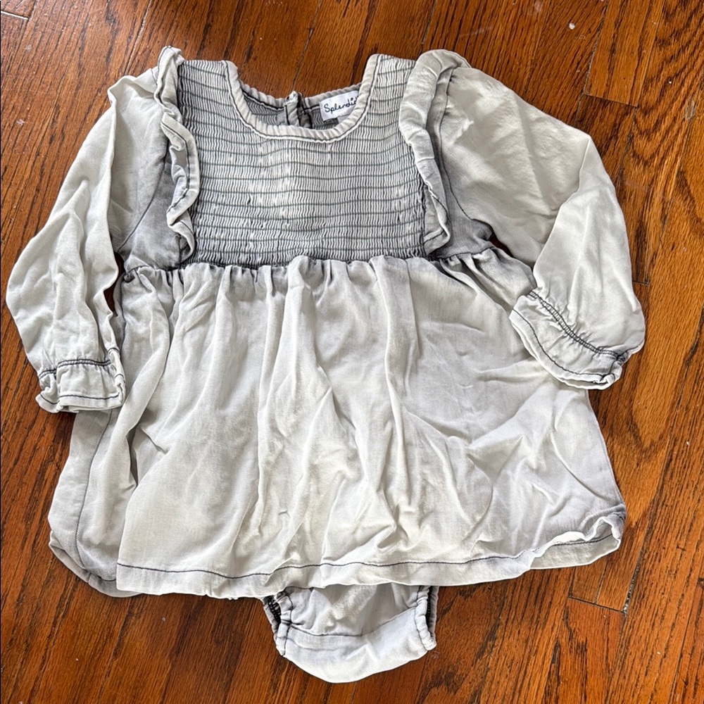 Splendid Gray Denim Dress with Ruffle Details